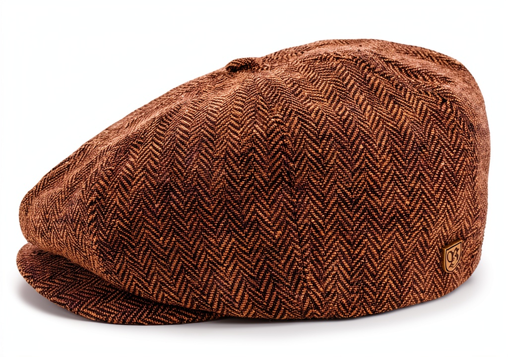 Berretto Newsboy Brixton marrone herringbone indossato