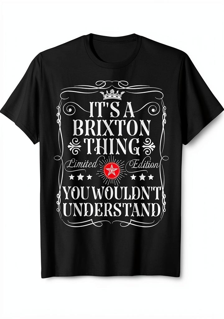 'Maglietta Vintage Brixton su sfondo neutro che mostra il design retrò'