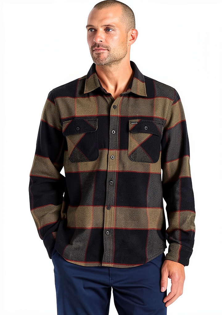 Camicia uomo Brixton con stampa personalizzata indossata in un contesto casual
