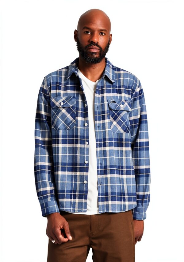 Camicia button-down uomo Brixton plaid, lana vegana, Nero/Carbone-4