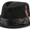 Brixton Cappello Pork Pie in Feltro Nero con Piume – Modello STOUT-0