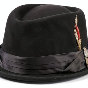 Brixton Cappello Pork Pie in Feltro Nero con Piume – Modello STOUT-0