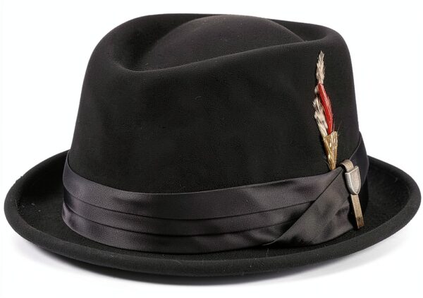 Brixton Cappello Pork Pie in Feltro Nero con Piume – Modello STOUT-0