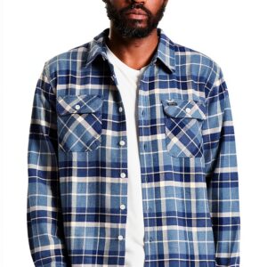 Camicia button-down uomo Brixton plaid, lana vegana, Nero/Carbone-0