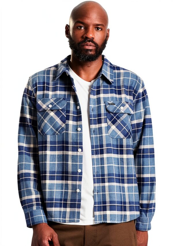 Camicia button-down uomo Brixton plaid, lana vegana, Nero/Carbone-0