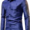 Camicia elegante da uomo a maniche lunghe senza stiratura colore blu-0