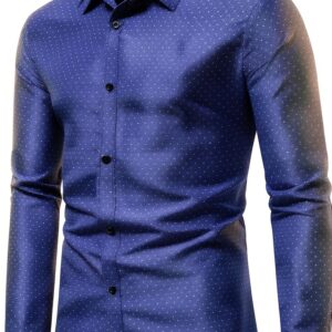 Camicia elegante da uomo a maniche lunghe senza stiratura colore blu-0