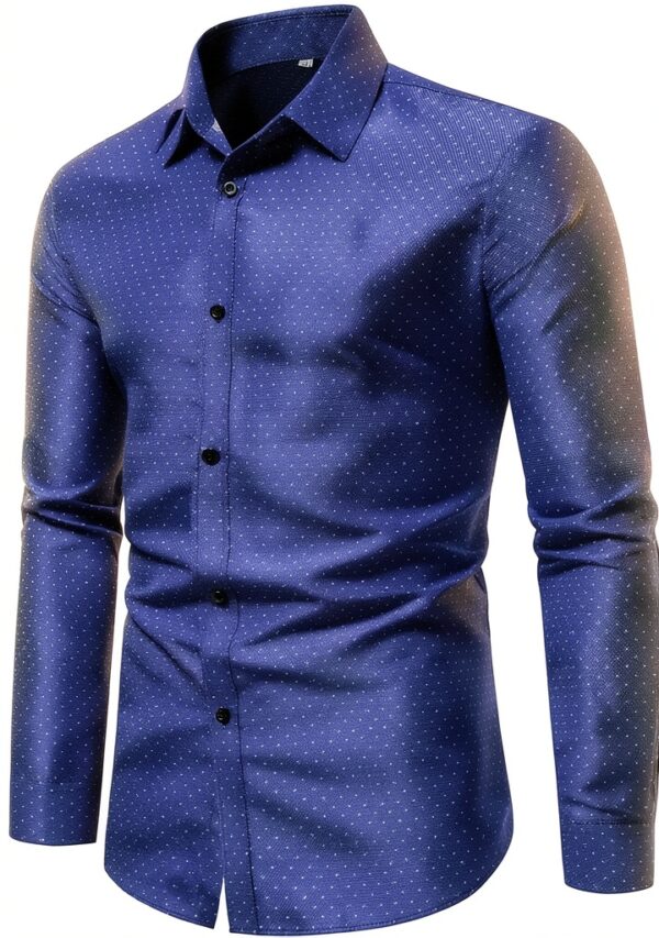 Camicia elegante da uomo a maniche lunghe senza stiratura colore blu-0