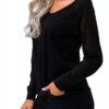 Top a Maniche Lunghe Trasparente MQYXGS Donna Oversize Tinta Unita-1
