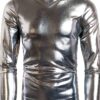 Camicia da Uomo Slim Fit Metallizzata Lucida V Collo Maniche Lunghe-0