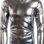 Camicia da Uomo Slim Fit Metallizzata Lucida V Collo Maniche Lunghe-0