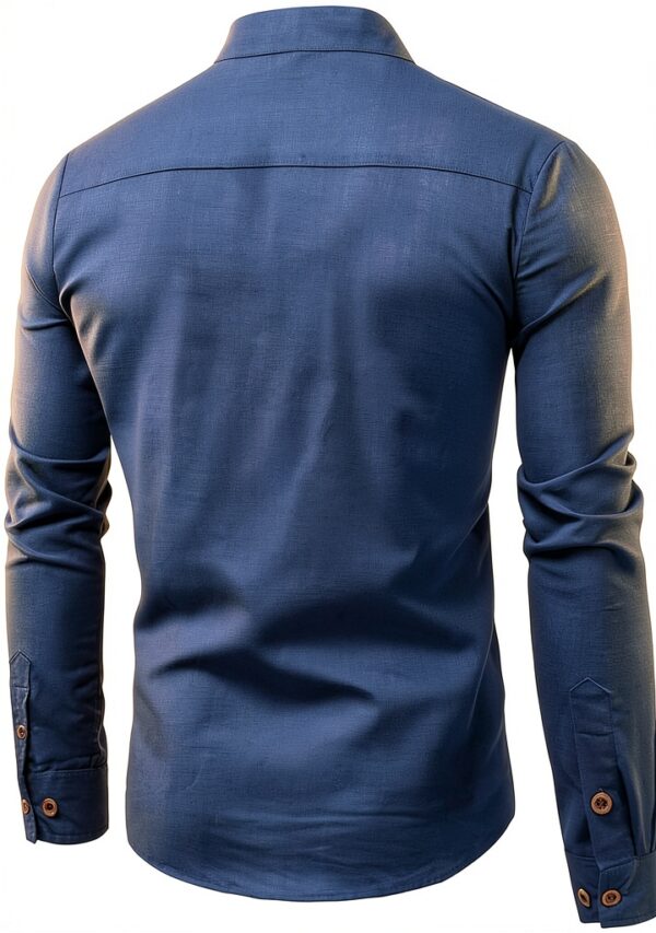 Camicia Casual Uomo Cotone Maniche Lunghe Colletto a Fascia-1