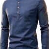 Camicia Casual Uomo Cotone Maniche Lunghe Colletto a Fascia-0