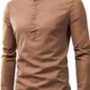 Camicia Casual in Cotone Uomo Maniche Lunghe Colletto a Fascia Colori-0