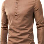 Camicia Casual in Cotone Uomo Maniche Lunghe Colletto a Fascia Colori-0