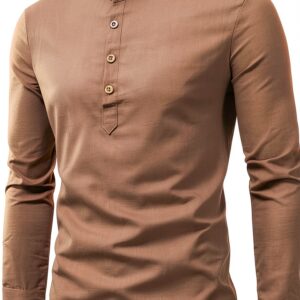 Camicia Casual in Cotone Uomo Maniche Lunghe Colletto a Fascia Colori-0