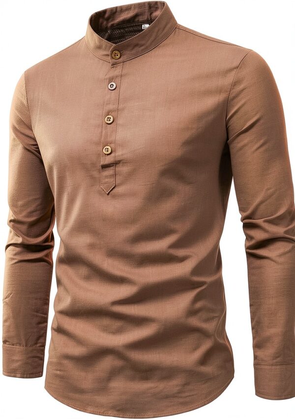 Camicia Casual in Cotone Uomo Maniche Lunghe Colletto a Fascia Colori-0