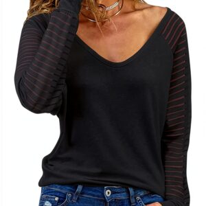 Top a Maniche Lunghe Trasparente MQYXGS Donna Oversize Tinta Unita-0