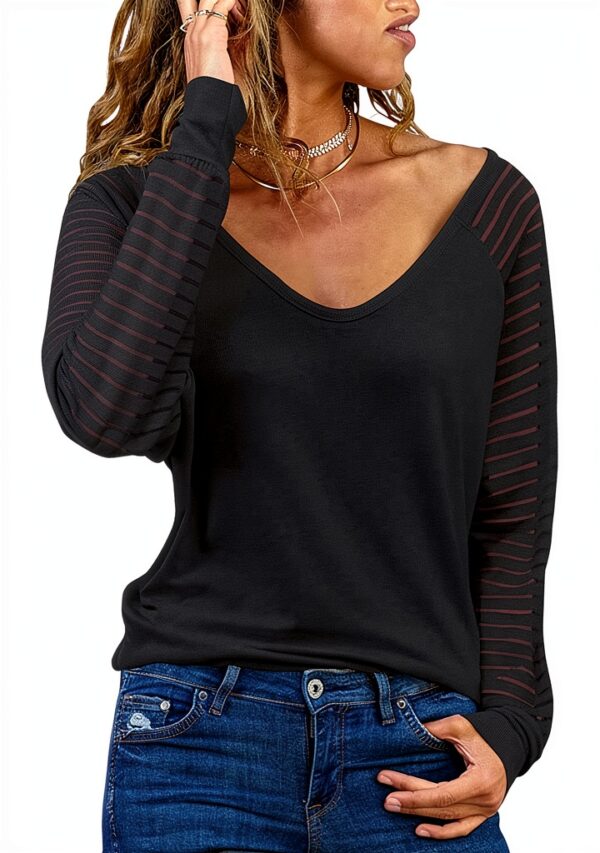 Top a Maniche Lunghe Trasparente MQYXGS Donna Oversize Tinta Unita-0
