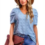 Camicetta chiffon donna MQYXGS elegante manica corta V scollo rosa XXL-0