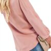 Camicie Donna Maniche Lunghe MQYXGS Pizzo Tinta Unita Rosa-1