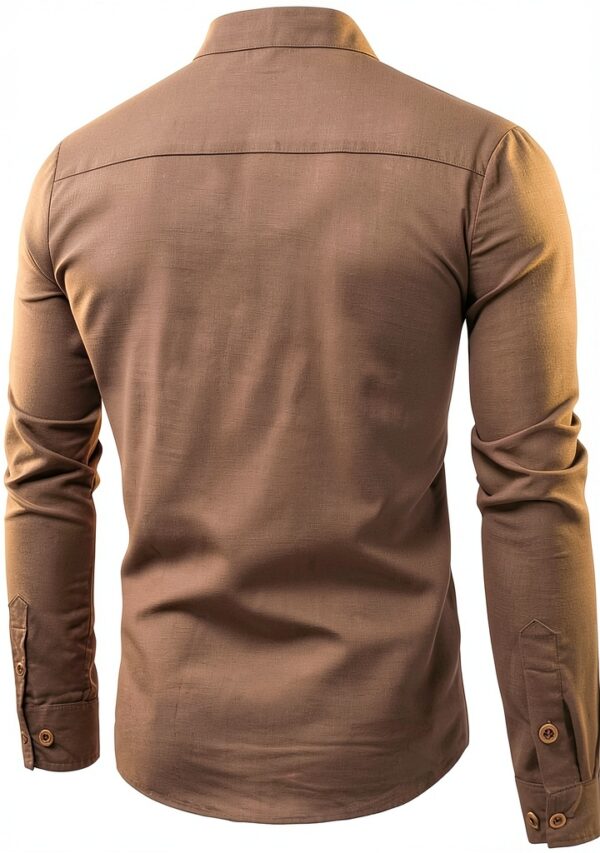 Camicia Casual in Cotone Uomo Maniche Lunghe Colletto a Fascia Colori-1