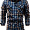 Camicia Elegante Scozzese Uomo Slim Fit Maniche Lunghe Colletto Bavero-0