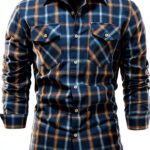 Camicia Elegante Scozzese Uomo Slim Fit Maniche Lunghe Colletto Bavero-0