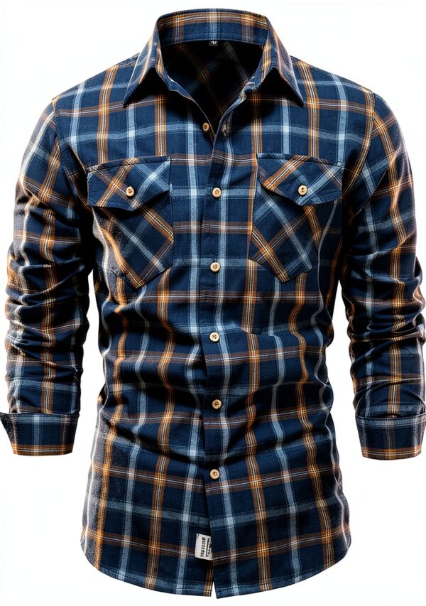 Camicia Elegante Scozzese Uomo Slim Fit Maniche Lunghe Colletto Bavero-0