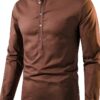 Camicia di Lino da Uomo Henley a Maniche Lunghe in Cotone – 28,37€-1