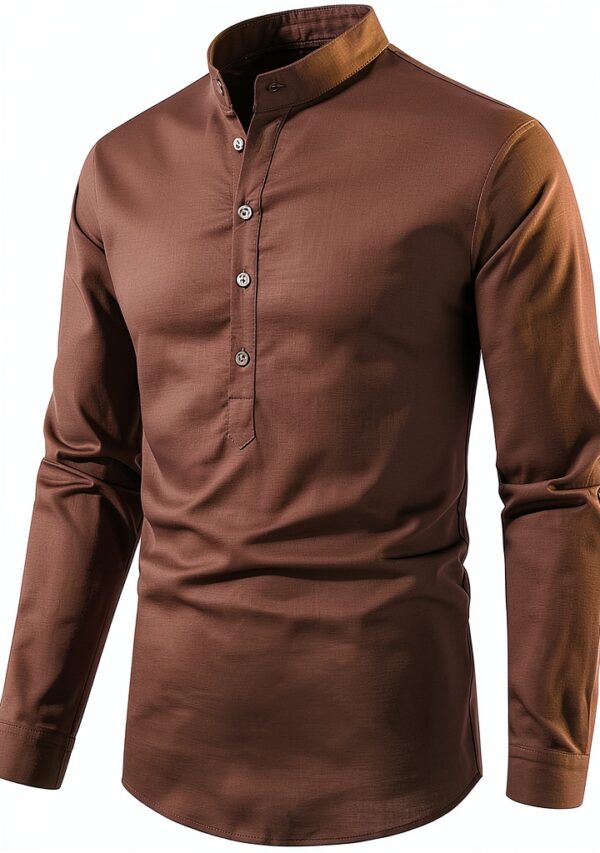 Camicia di Lino da Uomo Henley a Maniche Lunghe in Cotone – 28,37€-1
