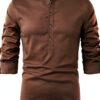 Camicia di Lino da Uomo Henley a Maniche Lunghe in Cotone – 28,37€-0