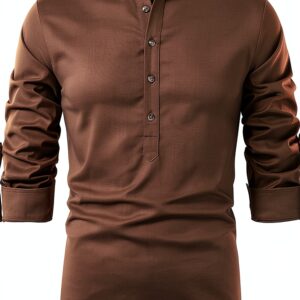 Camicia di Lino da Uomo Henley a Maniche Lunghe in Cotone – 28,37€-0