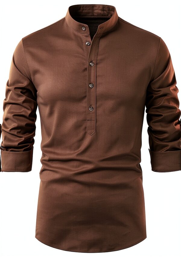 Camicia di Lino da Uomo Henley a Maniche Lunghe in Cotone – 28,37€-0