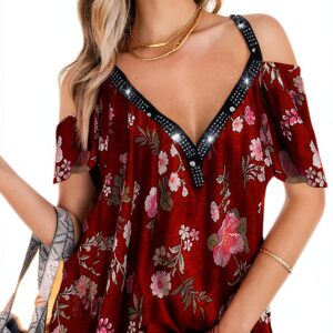T-shirt casual donna MQYXGS - Stampa, scollo V, maniche corte-0