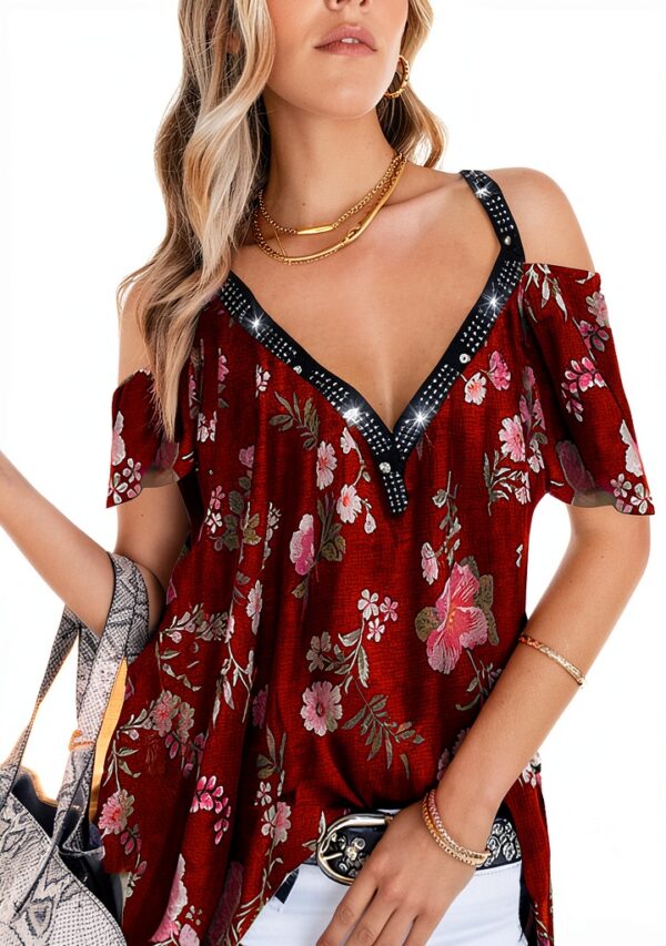 T-shirt casual donna MQYXGS - Stampa, scollo V, maniche corte-0