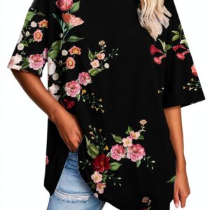 T-Shirt Oversize a Maniche Corte da Donna con Stampa, Tuniche morbide, Girocollo, Casual, morbide, Top Maglietta Scritta Personalizzata Maglietta Coreana Donna T-Shirt Donna Bianca-0