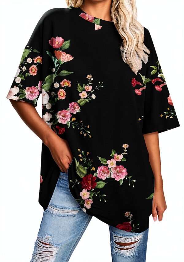 T-Shirt Oversize a Maniche Corte da Donna con Stampa, Tuniche morbide, Girocollo, Casual, morbide, Top Maglietta Scritta Personalizzata Maglietta Coreana Donna T-Shirt Donna Bianca-0
