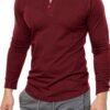 T-Shirt da Uomo Camicia Slim Fit Girocollo Basic Bottoni Manica Lunga Top alla Moda Camicie Casual T-Shirt Tinta Unita con Scollo a V vestibilità Regolare Tinta Unita Top in Cotone con Bottoni-0