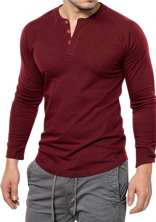 T-Shirt da Uomo Camicia Slim Fit Girocollo Basic Bottoni Manica Lunga Top alla Moda Camicie Casual T-Shirt Tinta Unita con Scollo a V vestibilità Regolare Tinta Unita Top in Cotone con Bottoni-0