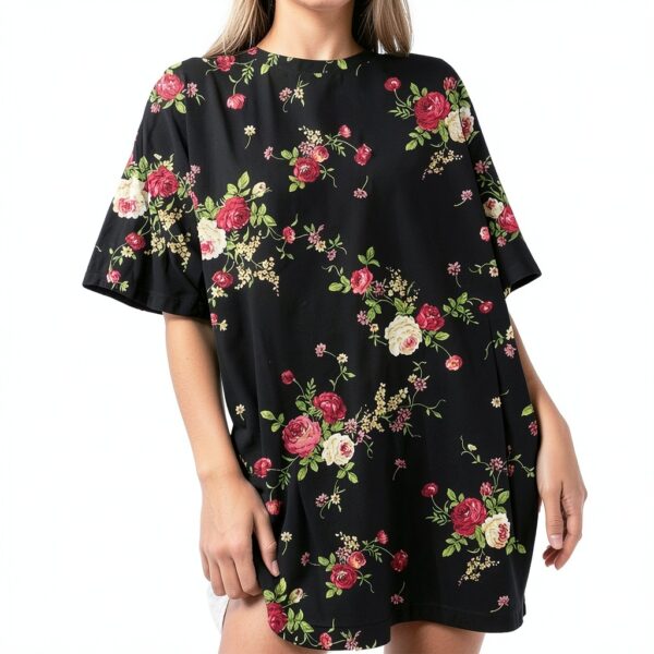 T-Shirt Oversize a Maniche Corte da Donna con Stampa, Girocollo,-3
