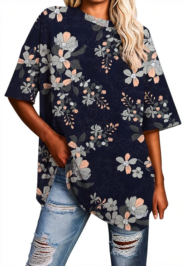 T-Shirt Oversize a Maniche Corte da Donna con Stampa, Tuniche morbide, Girocollo, Casual, morbide, Top Maglietta Scritta Personalizzata Maglietta Coreana Donna T-Shirt Donna Bianca-0