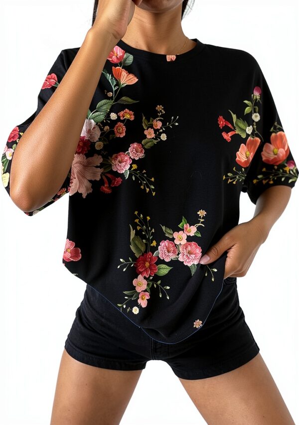T-Shirt Oversize a Maniche Corte da Donna con Stampa, Tuniche morbide, Girocollo, Casual, morbide, Top Maglietta Scritta Personalizzata Maglietta Coreana Donna T-Shirt Donna Bianca-1