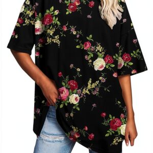 T-Shirt Oversize a Maniche Corte da Donna con Stampa, Girocollo,-0