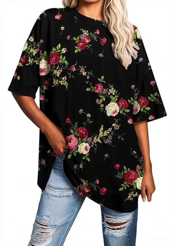 T-Shirt Oversize a Maniche Corte da Donna con Stampa, Girocollo,-0
