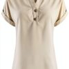 Camicia Casual da Donna in Tinta Unita con Scollo a V e Bottoni a Maniche Corte in Maglia con giunture Maglie Particolari Invernali Traspirante Leggera Donna Maglietta-2