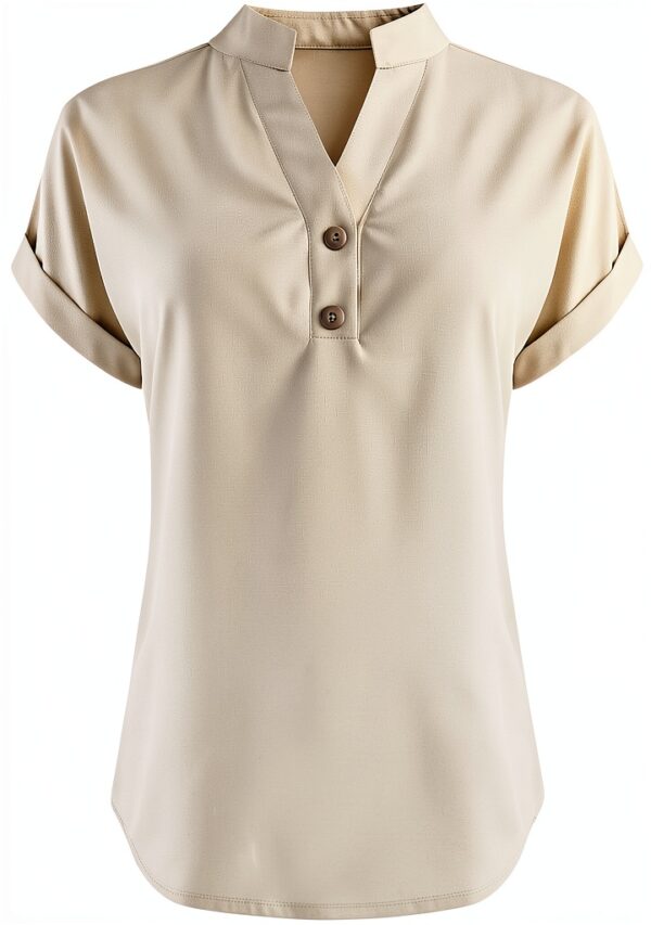 Camicia Casual da Donna in Tinta Unita con Scollo a V e Bottoni a Maniche Corte in Maglia con giunture Maglie Particolari Invernali Traspirante Leggera Donna Maglietta-2