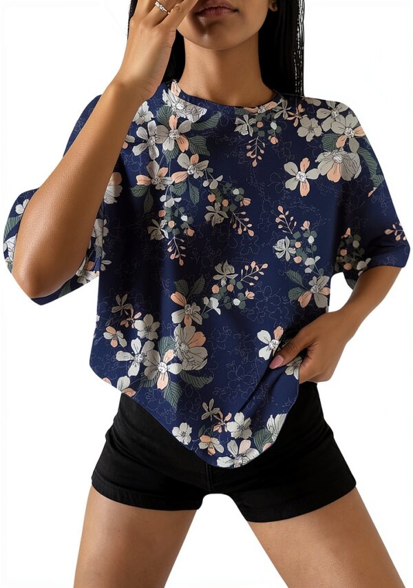 T-Shirt Oversize a Maniche Corte da Donna con Stampa, Tuniche morbide, Girocollo, Casual, morbide, Top Maglietta Scritta Personalizzata Maglietta Coreana Donna T-Shirt Donna Bianca-1