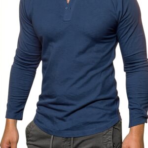 T-Shirt da Uomo Camicia Slim Fit Girocollo Basic Bottoni Manica Lunga Top alla Moda Camicie Casual T-Shirt Tinta Unita con Scollo a V vestibilità Regolare Tinta Unita Top in Cotone con Bottoni-0