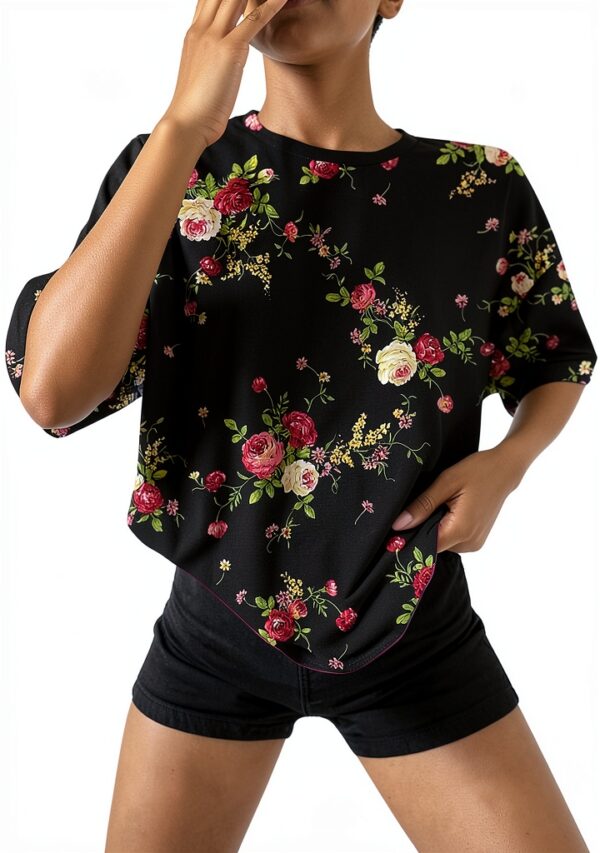 T-Shirt Oversize a Maniche Corte da Donna con Stampa, Girocollo,-1